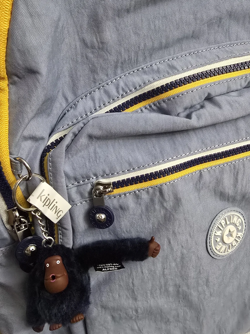 Kipling Blue Nylon Backpack with Yellow Trim